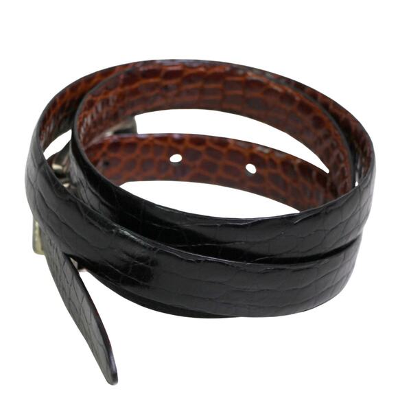 Ralph Lauren BROWN BLACK LEATHER 3/4"Wd SNAKE PRINT RVRSBL DRESS BELT Sz M (4B - Picture 6 of 16